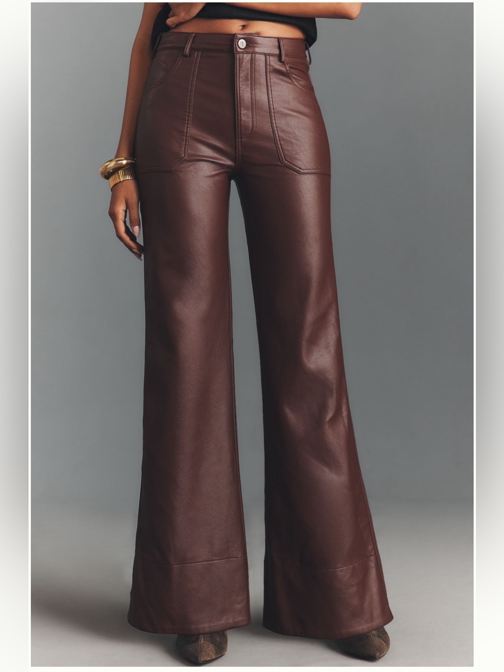 Anthropologie NWT Rylan Faux Leather Relaxed High-Rise Flare Pants by Pilcro 25 - Picture 2 of 16